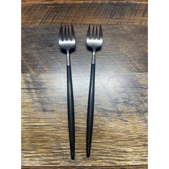 Rare Estate Cutipol Goa Pair of Black Handle Replacement Dessert Forks 7.25Inch - Picture 2 of 4